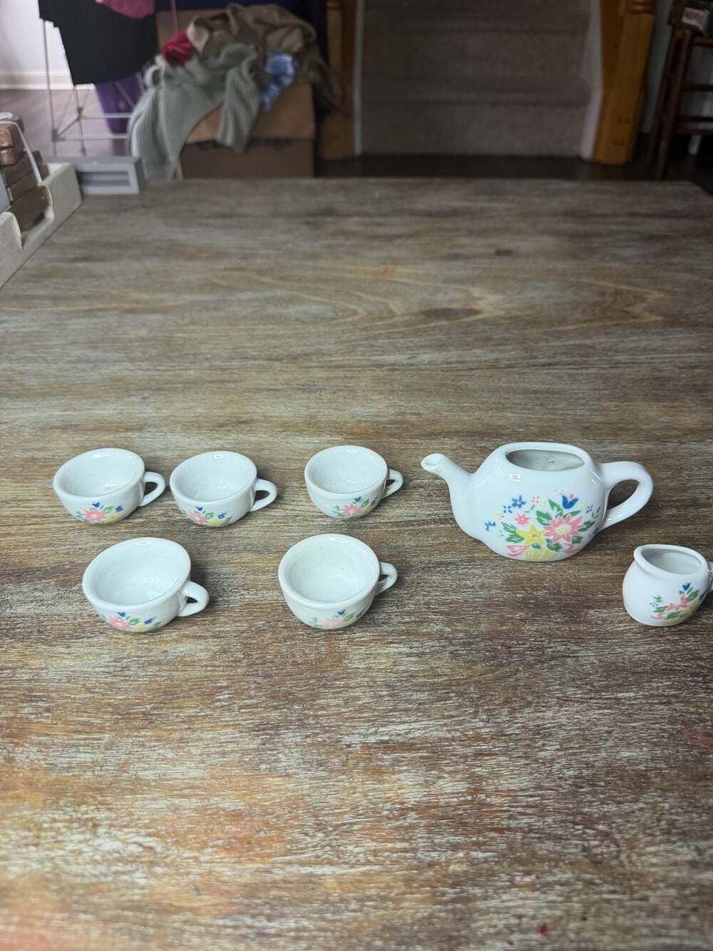 Unbranded Miniature Porcelain Tea Set Floral Pattern White Ceramic